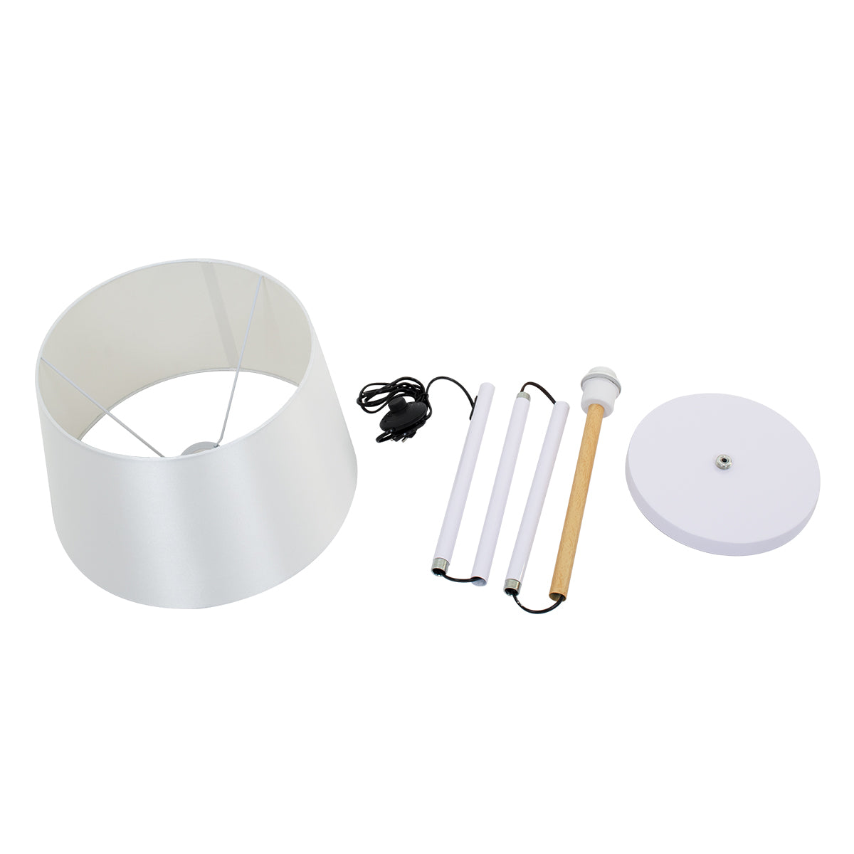 GloboStar® CEDAR 00828 Μοντέρνο Φωτιστικό Δαπέδου Μονόφωτο 1 x E27 Λευκό Μεταλλικό Καμπάνα με Λευκό Ύφασμα & Εφέ Ξύλου D40 x H148cm - ledmania.gr