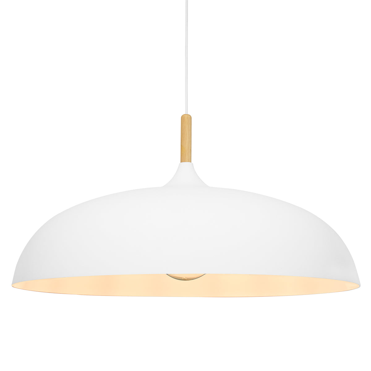GloboStar® ZOE 00837 Μοντέρνο Κρεμαστό Φωτιστικό Οροφής Μονόφωτο Λευκό Μεταλλικό Καμπάνα Φ60 x Υ35cm - ledmania.gr