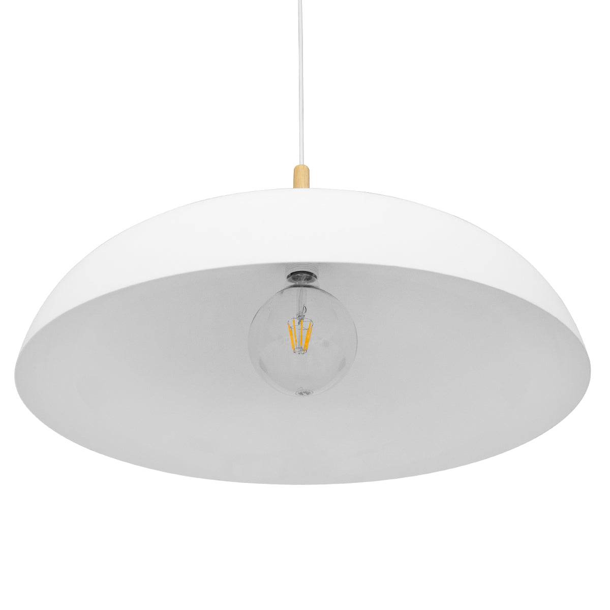 GloboStar® ZOE 00837 Μοντέρνο Κρεμαστό Φωτιστικό Οροφής Μονόφωτο Λευκό Μεταλλικό Καμπάνα Φ60 x Υ35cm - ledmania.gr