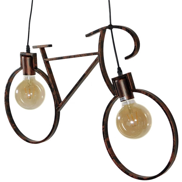 GloboStar® BIKE 00868 Vintage Κρεμαστό Φωτιστικό Οροφής Δίφωτο Καφέ Σκουριά Μεταλλικό Μ67 x Π1.5 x Υ41cm - ledmania.gr