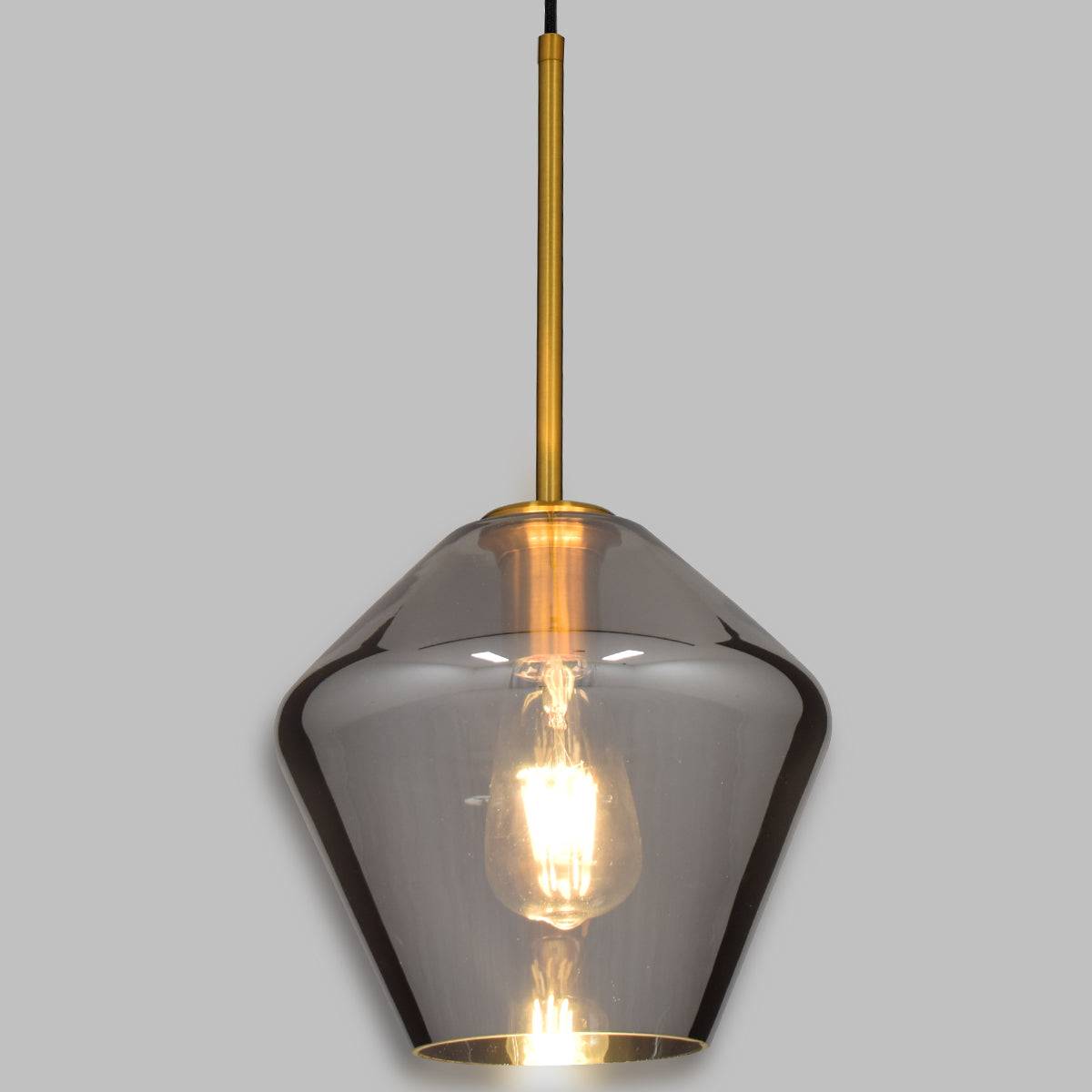GloboStar® AMARIS 00872 Μοντέρνο Κρεμαστό Φωτιστικό Οροφής Μονόφωτο Γυάλινο Φιμέ Νίκελ Φ22 x Υ22cm - ledmania.gr
