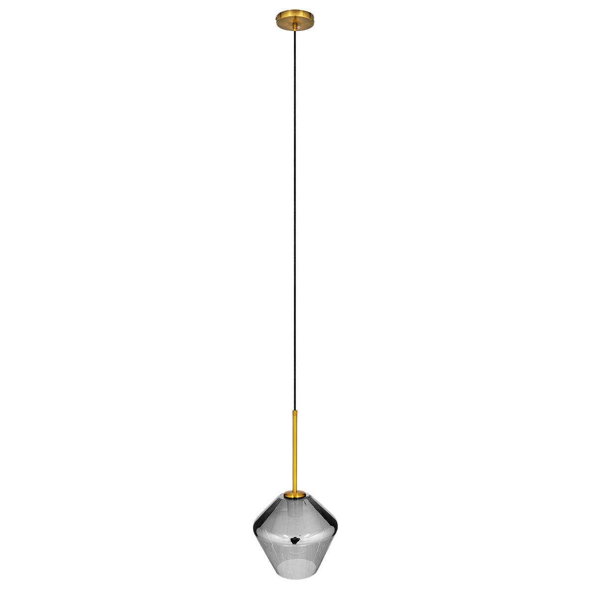 GloboStar® AMARIS 00872 Μοντέρνο Κρεμαστό Φωτιστικό Οροφής Μονόφωτο Γυάλινο Φιμέ Νίκελ Φ22 x Υ22cm - ledmania.gr