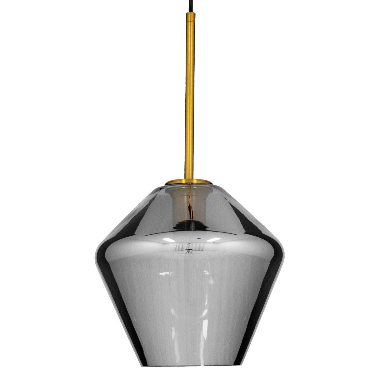GloboStar® AMARIS 00872 Μοντέρνο Κρεμαστό Φωτιστικό Οροφής Μονόφωτο Γυάλινο Φιμέ Νίκελ Φ22 x Υ22cm - ledmania.gr