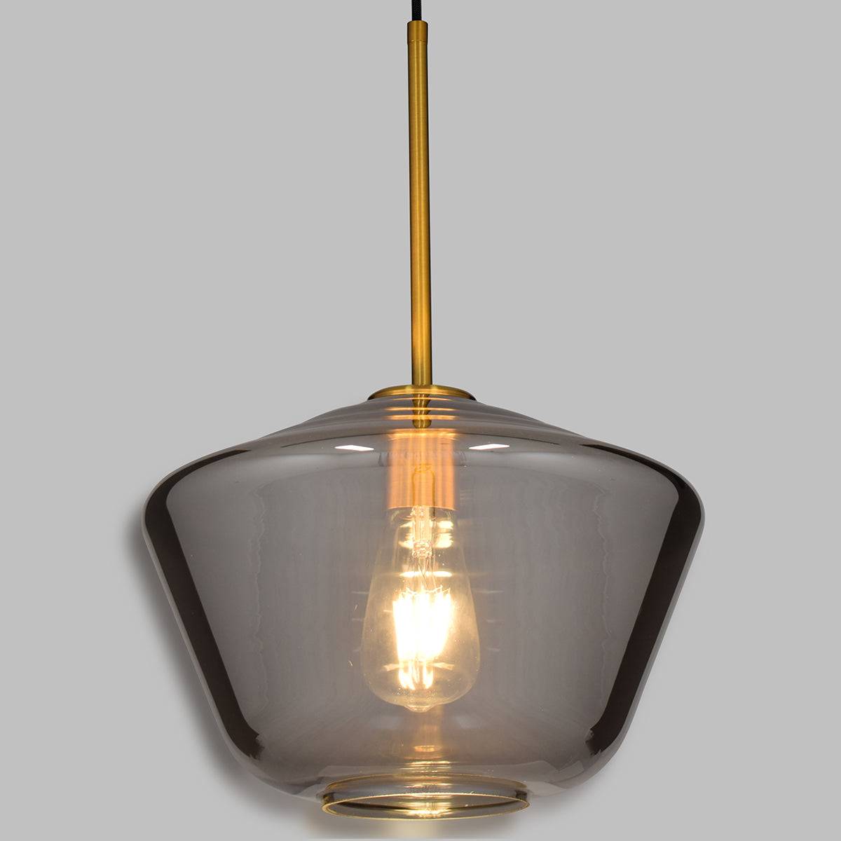 GloboStar® AMARIS 00873 Μοντέρνο Κρεμαστό Φωτιστικό Οροφής Μονόφωτο Γυάλινο Φιμέ Νίκελ Φ30 x Υ22cm - ledmania.gr