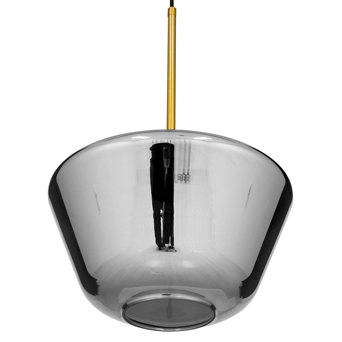 GloboStar® AMARIS 00873 Μοντέρνο Κρεμαστό Φωτιστικό Οροφής Μονόφωτο Γυάλινο Φιμέ Νίκελ Φ30 x Υ22cm - ledmania.gr