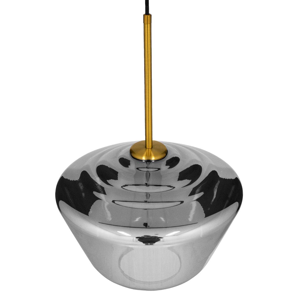 GloboStar® AMARIS 00873 Μοντέρνο Κρεμαστό Φωτιστικό Οροφής Μονόφωτο Γυάλινο Φιμέ Νίκελ Φ30 x Υ22cm - ledmania.gr