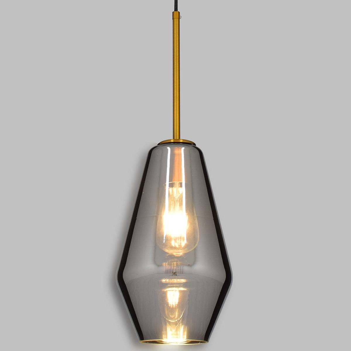GloboStar® AMARIS 00874 Μοντέρνο Κρεμαστό Φωτιστικό Οροφής Μονόφωτο Γυάλινο Φιμέ Νίκελ Φ17 x Υ30cm - ledmania.gr