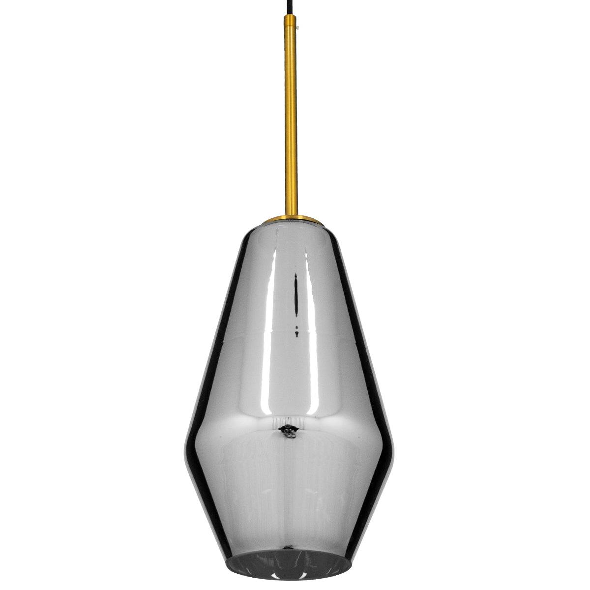 GloboStar® AMARIS 00874 Μοντέρνο Κρεμαστό Φωτιστικό Οροφής Μονόφωτο Γυάλινο Φιμέ Νίκελ Φ17 x Υ30cm - ledmania.gr