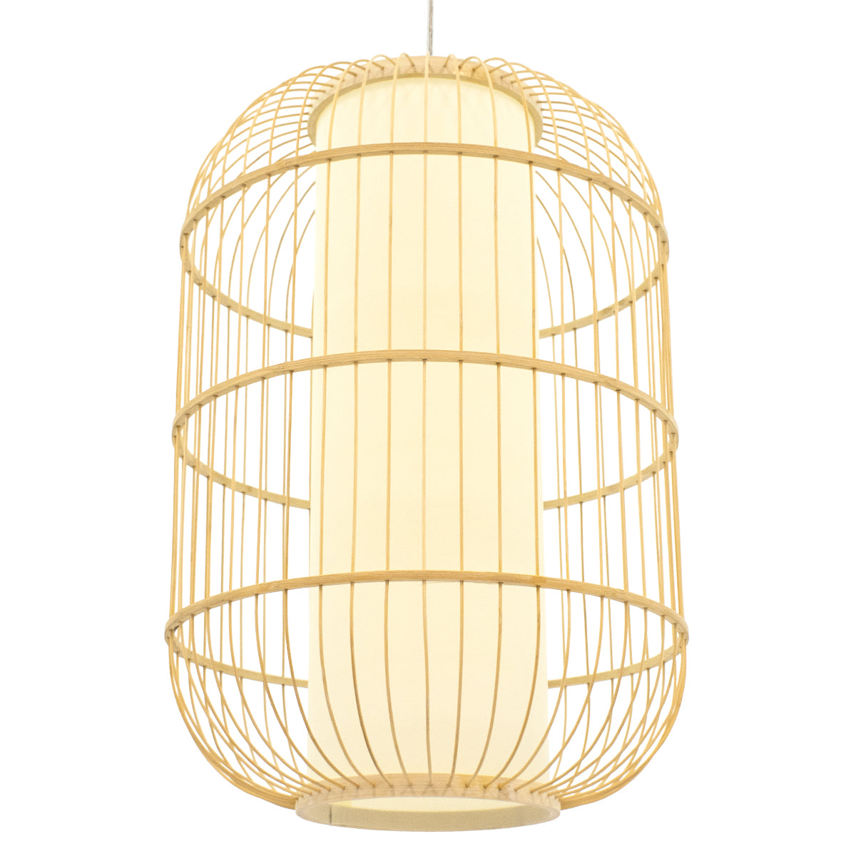 GloboStar® DE PARIS 00891 Vintage Κρεμαστό Φωτιστικό Οροφής Μονόφωτο Καφέ Ξύλινο Bamboo Φ40 x Υ60cm - ledmania.gr