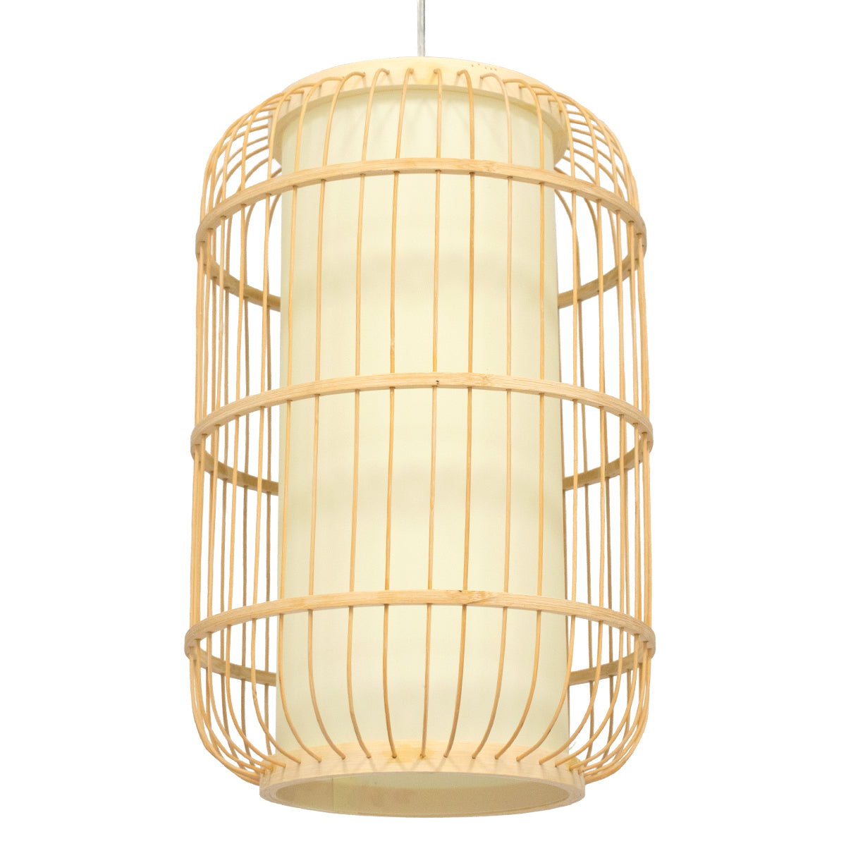 GloboStar® DE PARIS 00893 Vintage Κρεμαστό Φωτιστικό Οροφής Μονόφωτο Μπεζ Ξύλινο Bamboo Φ25 x Υ42cm - ledmania.gr