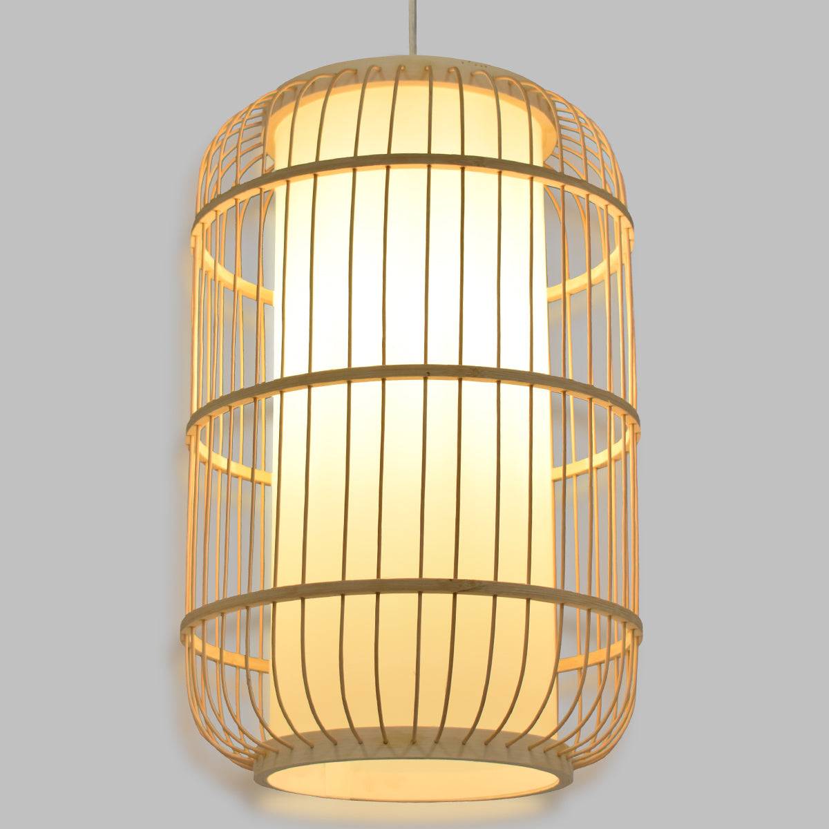 GloboStar® DE PARIS 00893 Vintage Κρεμαστό Φωτιστικό Οροφής Μονόφωτο Μπεζ Ξύλινο Bamboo Φ25 x Υ42cm - ledmania.gr