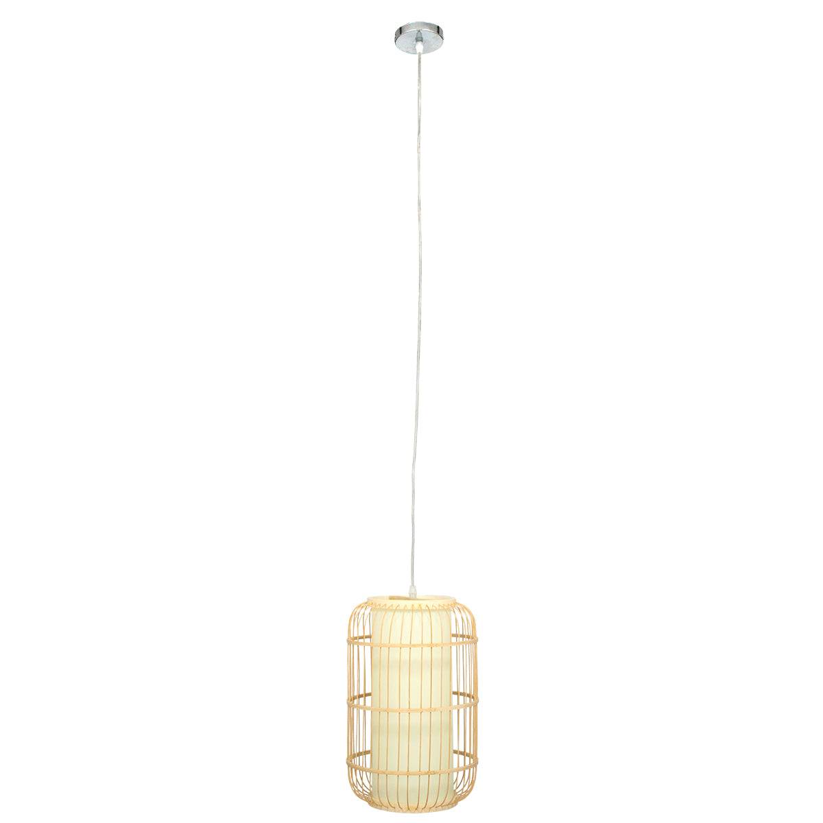 GloboStar® DE PARIS 00893 Vintage Κρεμαστό Φωτιστικό Οροφής Μονόφωτο Μπεζ Ξύλινο Bamboo Φ25 x Υ42cm - ledmania.gr