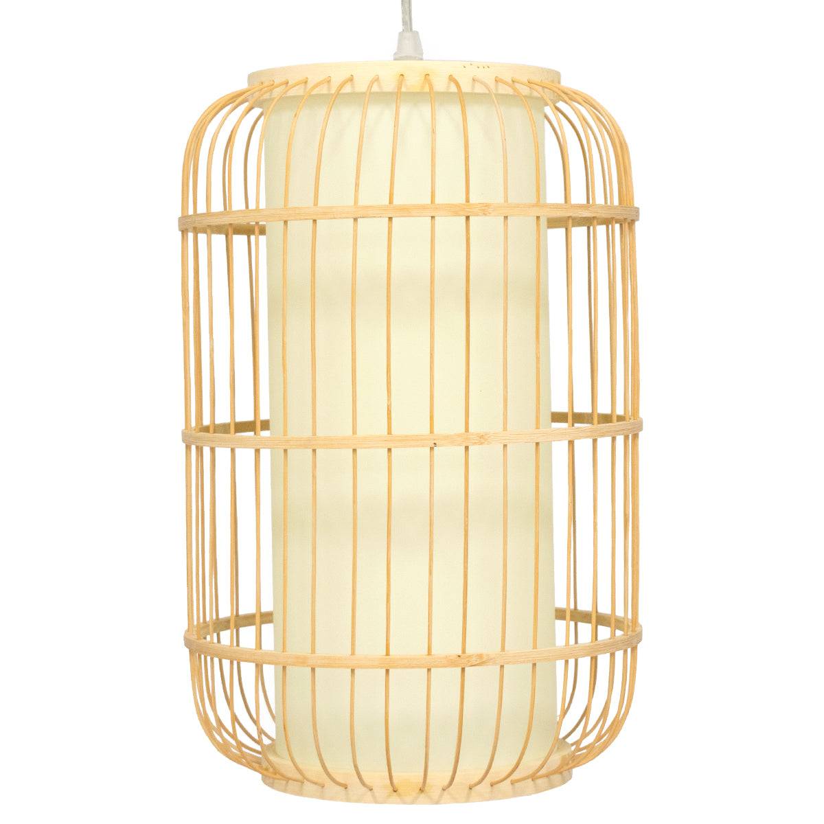 GloboStar® DE PARIS 00893 Vintage Κρεμαστό Φωτιστικό Οροφής Μονόφωτο Μπεζ Ξύλινο Bamboo Φ25 x Υ42cm - ledmania.gr