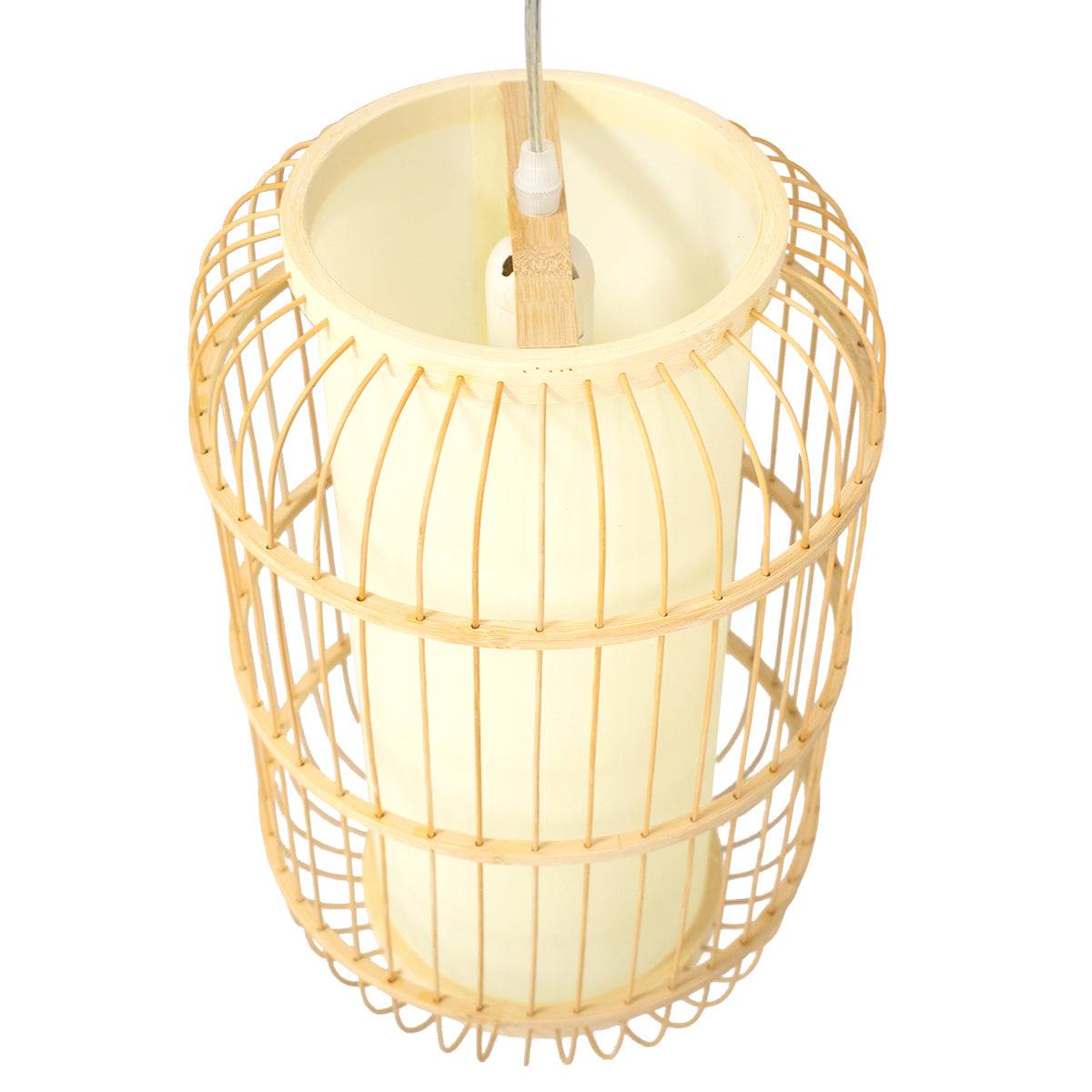 GloboStar® DE PARIS 00893 Vintage Κρεμαστό Φωτιστικό Οροφής Μονόφωτο Μπεζ Ξύλινο Bamboo Φ25 x Υ42cm - ledmania.gr