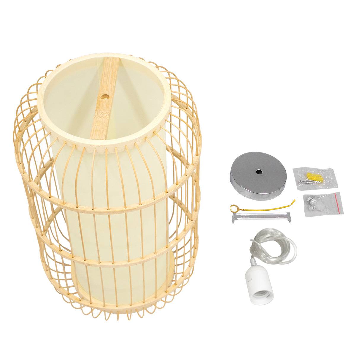 GloboStar® DE PARIS 00893 Vintage Κρεμαστό Φωτιστικό Οροφής Μονόφωτο Μπεζ Ξύλινο Bamboo Φ25 x Υ42cm - ledmania.gr
