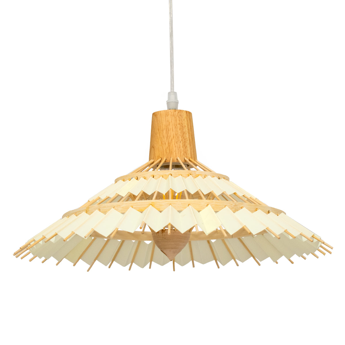 GloboStar® VENTALIA 00897 Vintage Κρεμαστό Φωτιστικό Οροφής Μονόφωτο Μπεζ Ξύλινο Bamboo Φ40 x Y22cm - ledmania.gr