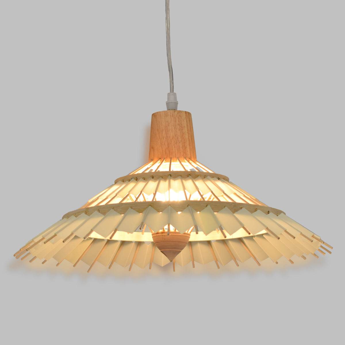 GloboStar® VENTALIA 00897 Vintage Κρεμαστό Φωτιστικό Οροφής Μονόφωτο Μπεζ Ξύλινο Bamboo Φ40 x Y22cm - ledmania.gr