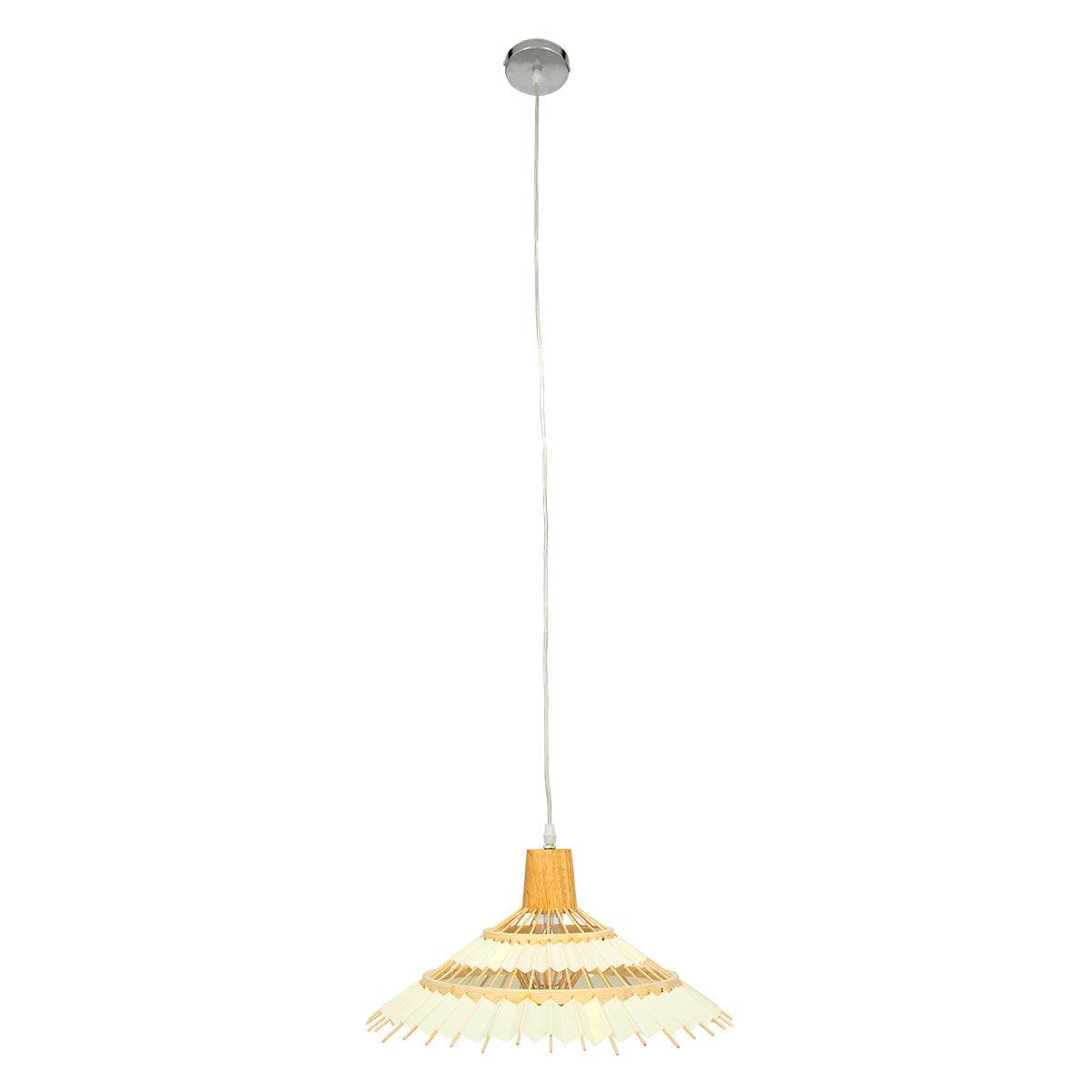 GloboStar® VENTALIA 00897 Vintage Κρεμαστό Φωτιστικό Οροφής Μονόφωτο Μπεζ Ξύλινο Bamboo Φ40 x Y22cm - ledmania.gr