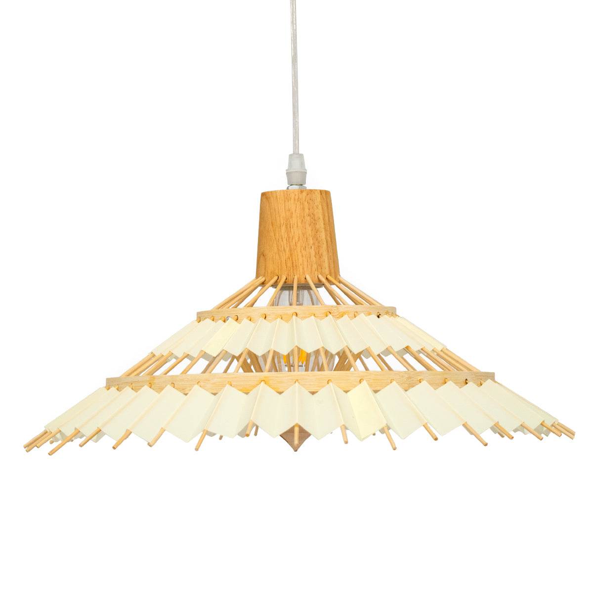 GloboStar® VENTALIA 00897 Vintage Κρεμαστό Φωτιστικό Οροφής Μονόφωτο Μπεζ Ξύλινο Bamboo Φ40 x Y22cm - ledmania.gr
