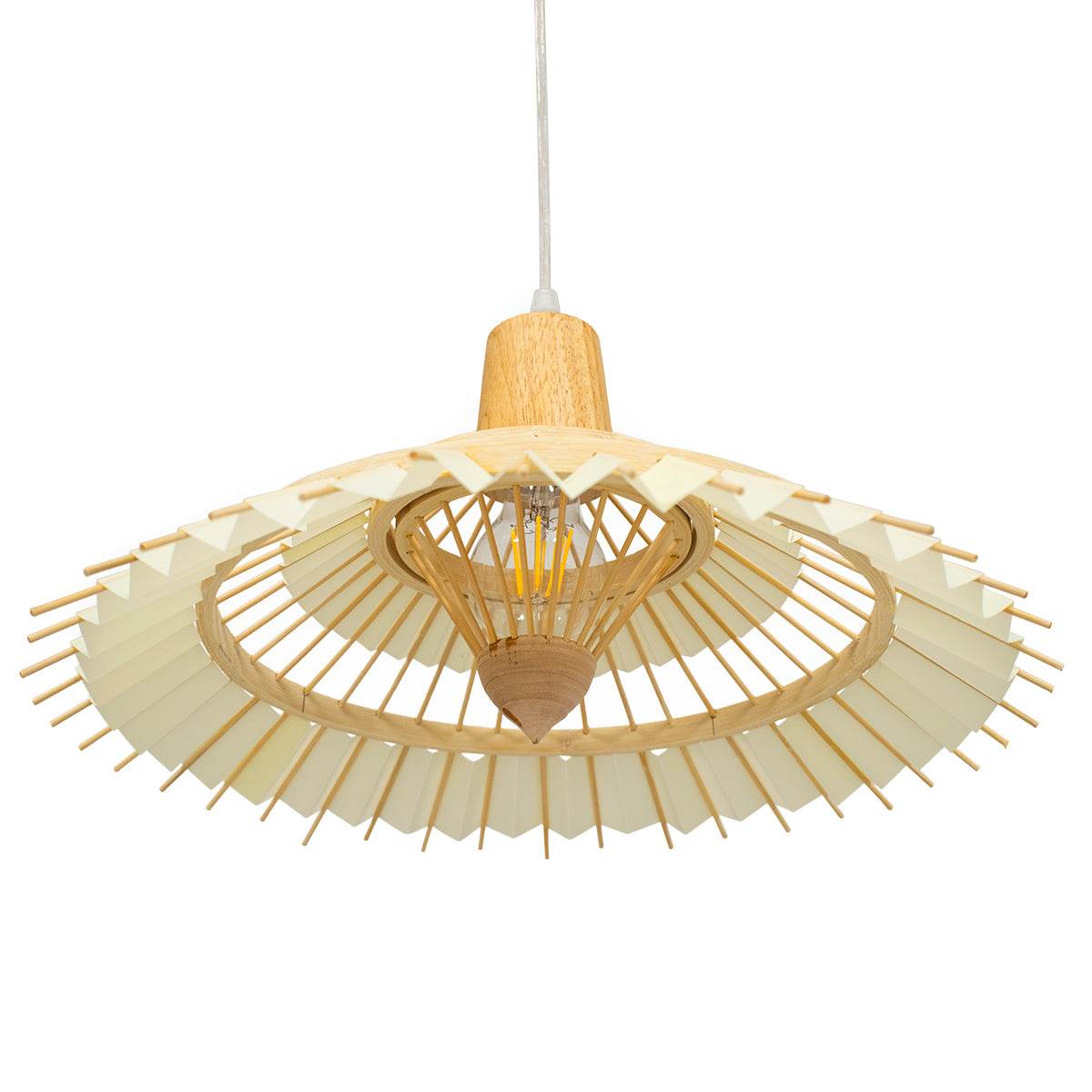 GloboStar® VENTALIA 00897 Vintage Κρεμαστό Φωτιστικό Οροφής Μονόφωτο Μπεζ Ξύλινο Bamboo Φ40 x Y22cm - ledmania.gr