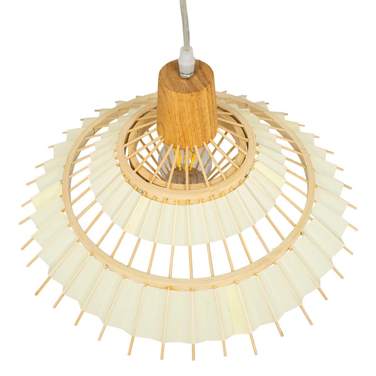 GloboStar® VENTALIA 00897 Vintage Κρεμαστό Φωτιστικό Οροφής Μονόφωτο Μπεζ Ξύλινο Bamboo Φ40 x Y22cm - ledmania.gr