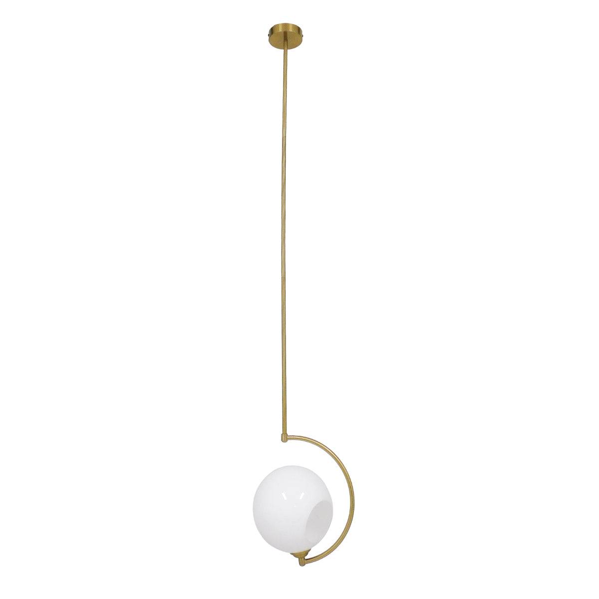 GloboStar® ISLA 00898 Μοντέρνο Κρεμαστό Φωτιστικό Οροφής Μονόφωτο Λευκό Glossy με Χρυσό Βραχίονα Μεταλλικό Φ20 x Y33cm - ledmania.gr