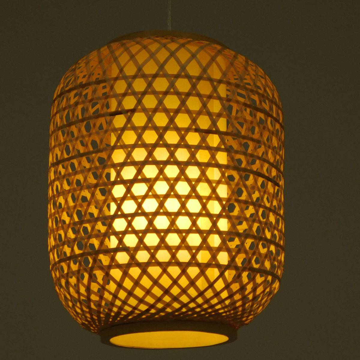 GloboStar® MAURITIUS 00899 Vintage Κρεμαστό Φωτιστικό Οροφής Μονόφωτο Καφέ Ξύλινο Bamboo Φ30 x Υ40cm - ledmania.gr