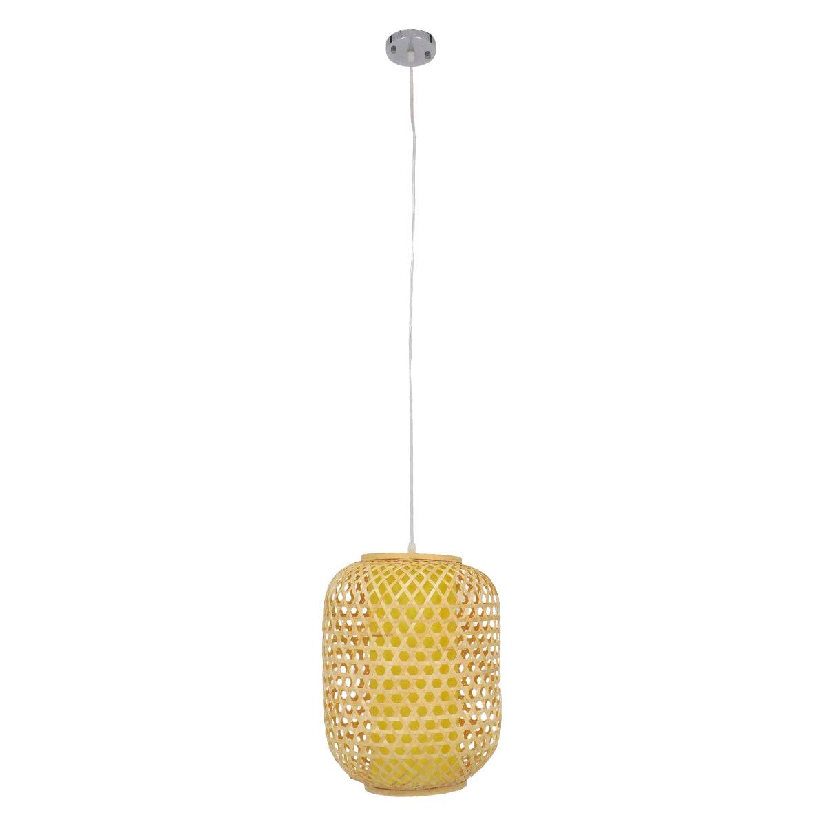 GloboStar® MAURITIUS 00899 Vintage Κρεμαστό Φωτιστικό Οροφής Μονόφωτο Καφέ Ξύλινο Bamboo Φ30 x Υ40cm - ledmania.gr