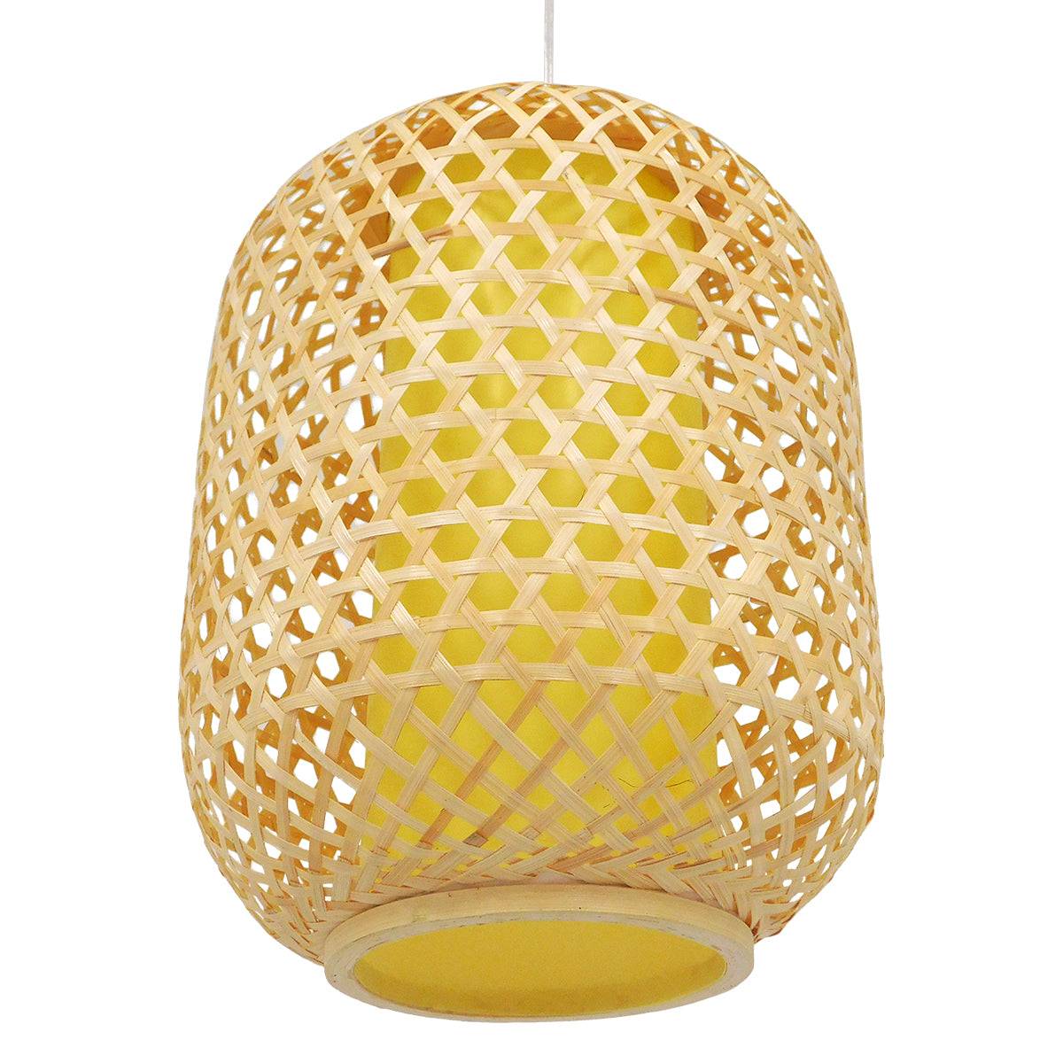 GloboStar® MAURITIUS 00899 Vintage Κρεμαστό Φωτιστικό Οροφής Μονόφωτο Καφέ Ξύλινο Bamboo Φ30 x Υ40cm - ledmania.gr