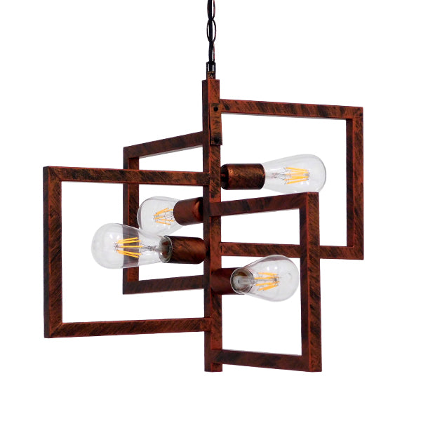 GloboStar® LOOP 00905 Μοντέρνο Industrial Κρεμαστό Φωτιστικό Οροφής Πολύφωτο Καφέ Σκουριά Μεταλλικό Μ52 x Π52 x Υ42cm - ledmania.gr