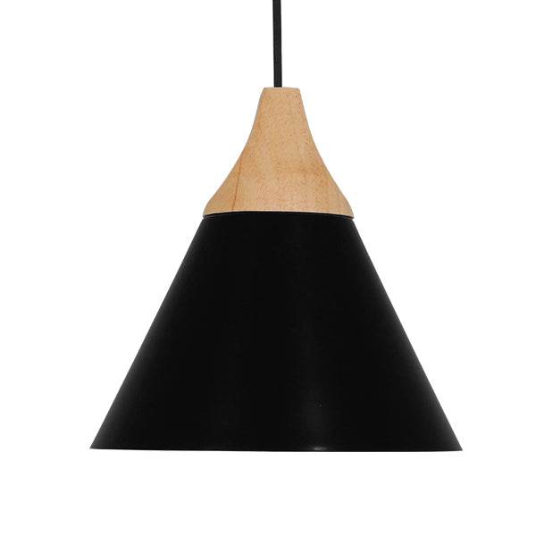 GloboStar® SHADE 00906 Μοντέρνο Κρεμαστό Φωτιστικό Οροφής Μονόφωτο Μαύρο Μεταλλικό με Ξύλο Καμπάνα Φ23 x Υ22cm - ledmania.gr