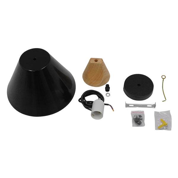 GloboStar® SHADE 00906 Μοντέρνο Κρεμαστό Φωτιστικό Οροφής Μονόφωτο Μαύρο Μεταλλικό με Ξύλο Καμπάνα Φ23 x Υ22cm - ledmania.gr