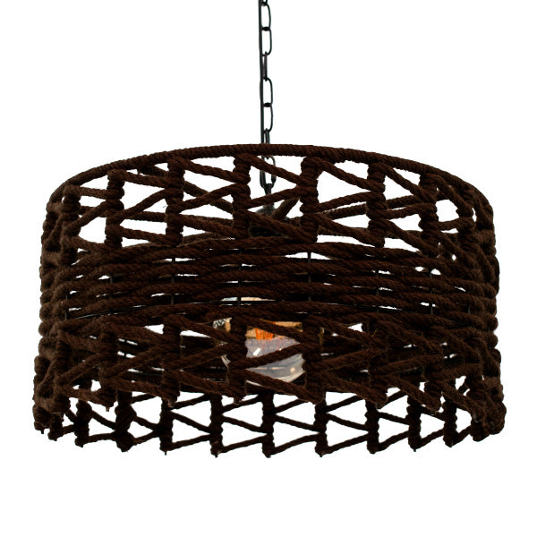 GloboStar® VERA 00920 Vintage Κρεμαστό Φωτιστικό Οροφής Μονόφωτο Πλέγμα με Σκούρο Καφέ Σχοινί Φ50 x Y30cm - ledmania.gr