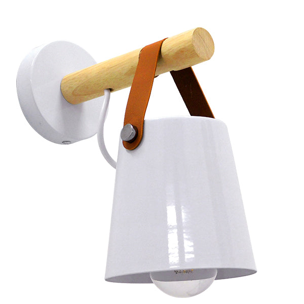 GloboStar® AMY 00946 Μοντέρνο Φωτιστικό Τοίχου Απλίκα Μονόφωτο Λευκό με Ξύλο και Δερμάτινο Λουράκι Μεταλλικό Φ13 x Μ13 x Π19 x Y14cm - ledmania.gr