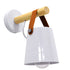GloboStar® AMY 00946 Μοντέρνο Φωτιστικό Τοίχου Απλίκα Μονόφωτο Λευκό με Ξύλο και Δερμάτινο Λουράκι Μεταλλικό Φ13 x Μ13 x Π19 x Y14cm - ledmania.gr
