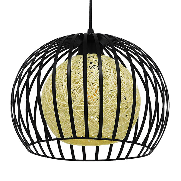 GloboStar® CARTER 00960 Μοντέρνο Industrial Κρεμαστό Φωτιστικό Οροφής Μονόφωτο Μαύρο με Εκρού Μεταλλικό Πλέγμα Φ28 x Υ23cm - ledmania.gr