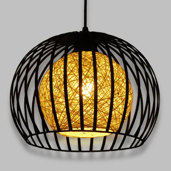 GloboStar® CARTER 00960 Μοντέρνο Industrial Κρεμαστό Φωτιστικό Οροφής Μονόφωτο Μαύρο με Εκρού Μεταλλικό Πλέγμα Φ28 x Υ23cm - ledmania.gr