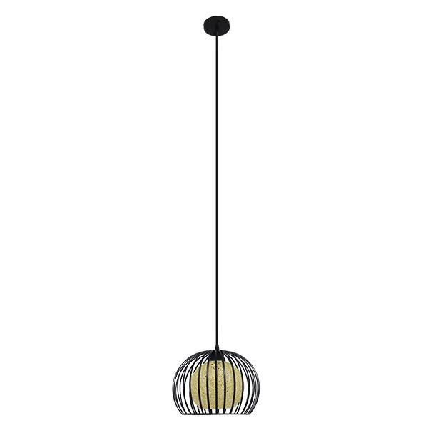 GloboStar® CARTER 00960 Μοντέρνο Industrial Κρεμαστό Φωτιστικό Οροφής Μονόφωτο Μαύρο με Εκρού Μεταλλικό Πλέγμα Φ28 x Υ23cm - ledmania.gr