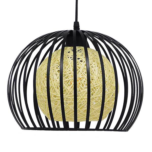 GloboStar® CARTER 00960 Μοντέρνο Industrial Κρεμαστό Φωτιστικό Οροφής Μονόφωτο Μαύρο με Εκρού Μεταλλικό Πλέγμα Φ28 x Υ23cm - ledmania.gr