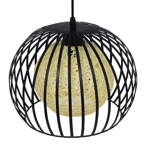 GloboStar® CARTER 00960 Μοντέρνο Industrial Κρεμαστό Φωτιστικό Οροφής Μονόφωτο Μαύρο με Εκρού Μεταλλικό Πλέγμα Φ28 x Υ23cm - ledmania.gr