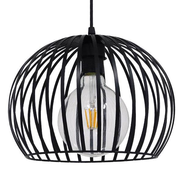 GloboStar® CARTER 00960 Μοντέρνο Industrial Κρεμαστό Φωτιστικό Οροφής Μονόφωτο Μαύρο με Εκρού Μεταλλικό Πλέγμα Φ28 x Υ23cm - ledmania.gr