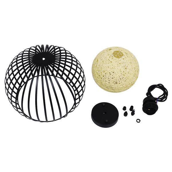 GloboStar® CARTER 00960 Μοντέρνο Industrial Κρεμαστό Φωτιστικό Οροφής Μονόφωτο Μαύρο με Εκρού Μεταλλικό Πλέγμα Φ28 x Υ23cm - ledmania.gr