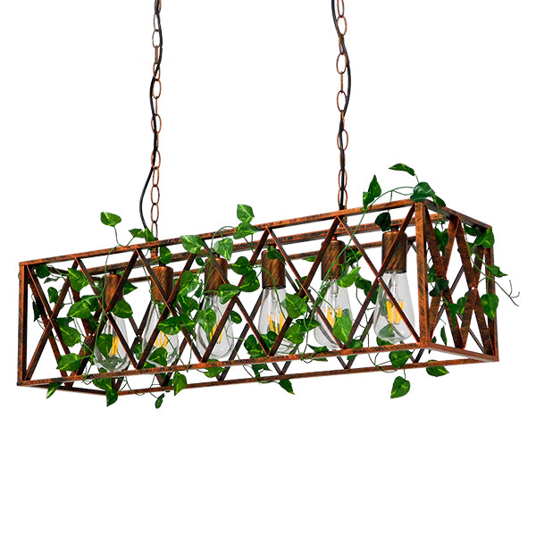 GloboStar® CLARITY 00963 Vintage Industrial Κρεμαστό Φωτιστικό Οροφής Πολύφωτο Καφέ Σκουριά Μεταλλικό Πλέγμα Μ78 x Π25 x Υ22cm - ledmania.gr