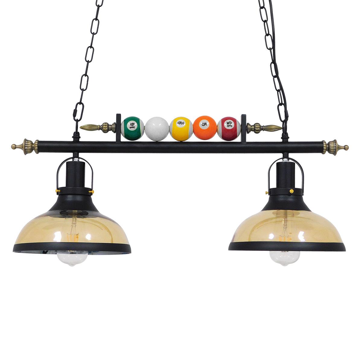 GloboStar® BILLIARD 00972 Vintage Industrial Κρεμαστό Φωτιστικό Οροφής Δίφωτο Mαύρο Μεταλλικό Μ71 x Π25 x Υ30cm - ledmania.gr