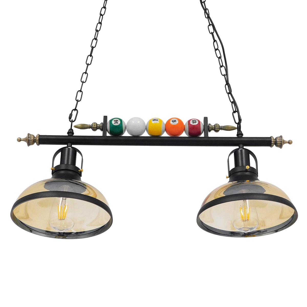 GloboStar® BILLIARD 00972 Vintage Industrial Κρεμαστό Φωτιστικό Οροφής Δίφωτο Mαύρο Μεταλλικό Μ71 x Π25 x Υ30cm - ledmania.gr