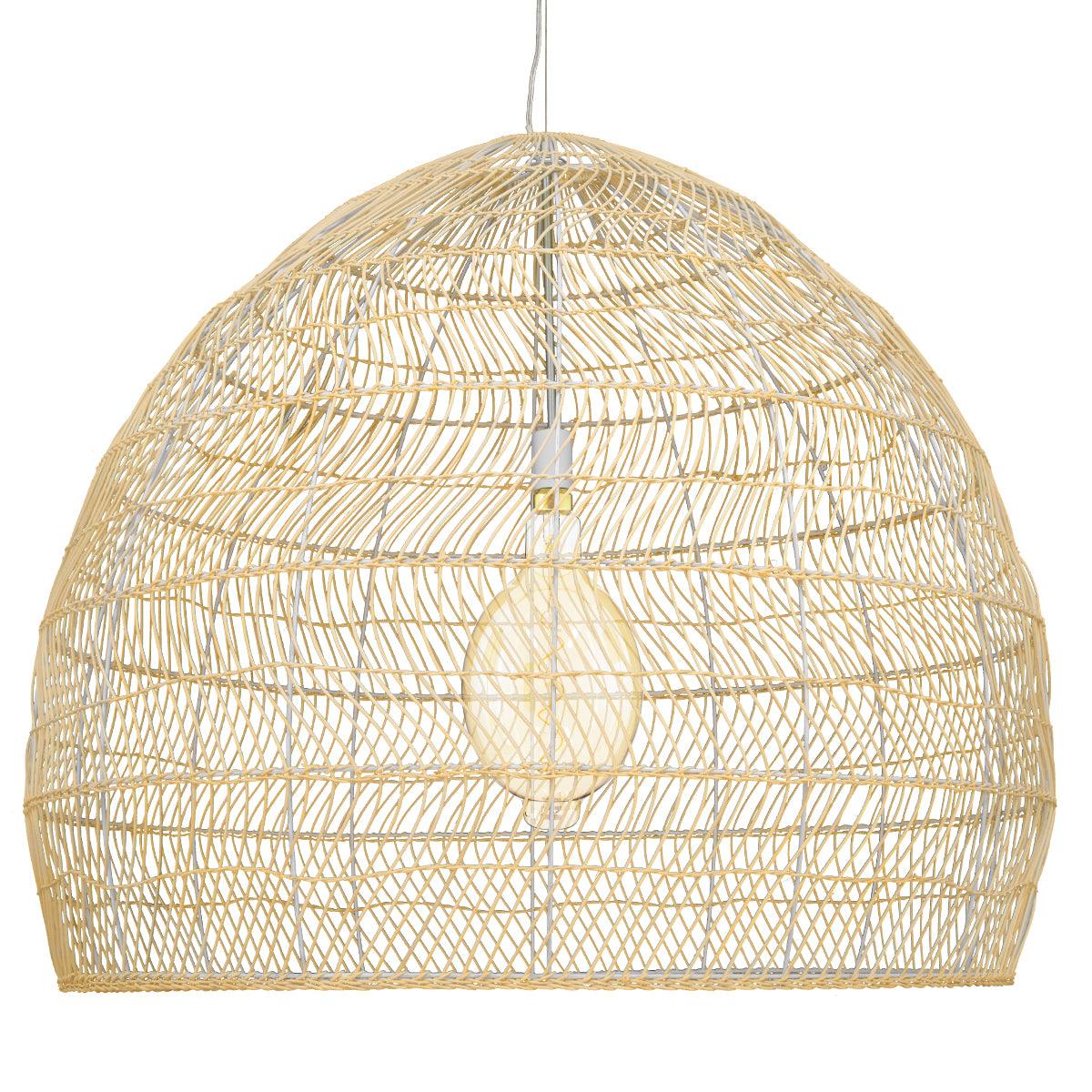 GloboStar® MALIBU 00974 Vintage Κρεμαστό Φωτιστικό Οροφής Μονόφωτο Μπεζ Ξύλινο Bamboo Φ100 x Y86cm - ledmania.gr