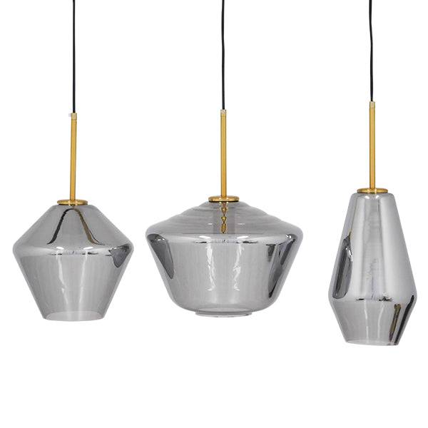 GloboStar® AMARIS 00975 Μοντέρνο Κρεμαστό Φωτιστικό Οροφής Τρίφωτο Γυάλινο Φιμέ Νίκελ Μ75 x Π30 x Υ30cm - ledmania.gr