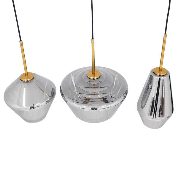 GloboStar® AMARIS 00975 Μοντέρνο Κρεμαστό Φωτιστικό Οροφής Τρίφωτο Γυάλινο Φιμέ Νίκελ Μ75 x Π30 x Υ30cm - ledmania.gr