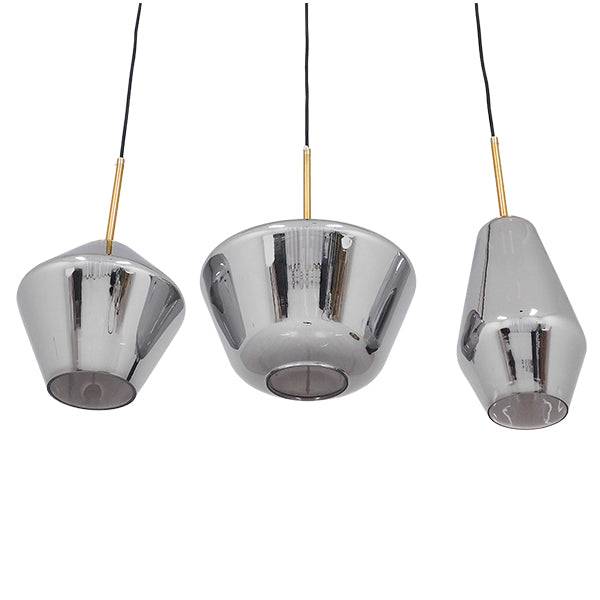 GloboStar® AMARIS 00975 Μοντέρνο Κρεμαστό Φωτιστικό Οροφής Τρίφωτο Γυάλινο Φιμέ Νίκελ Μ75 x Π30 x Υ30cm - ledmania.gr