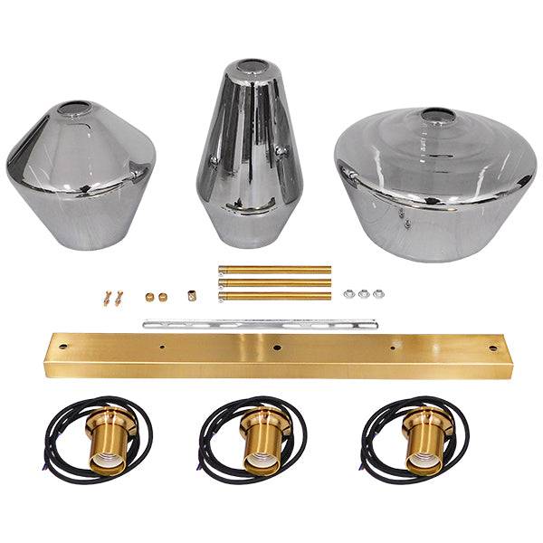 GloboStar® AMARIS 00975 Μοντέρνο Κρεμαστό Φωτιστικό Οροφής Τρίφωτο Γυάλινο Φιμέ Νίκελ Μ75 x Π30 x Υ30cm - ledmania.gr